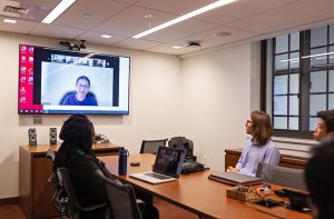 Conference room with a zoom meeting